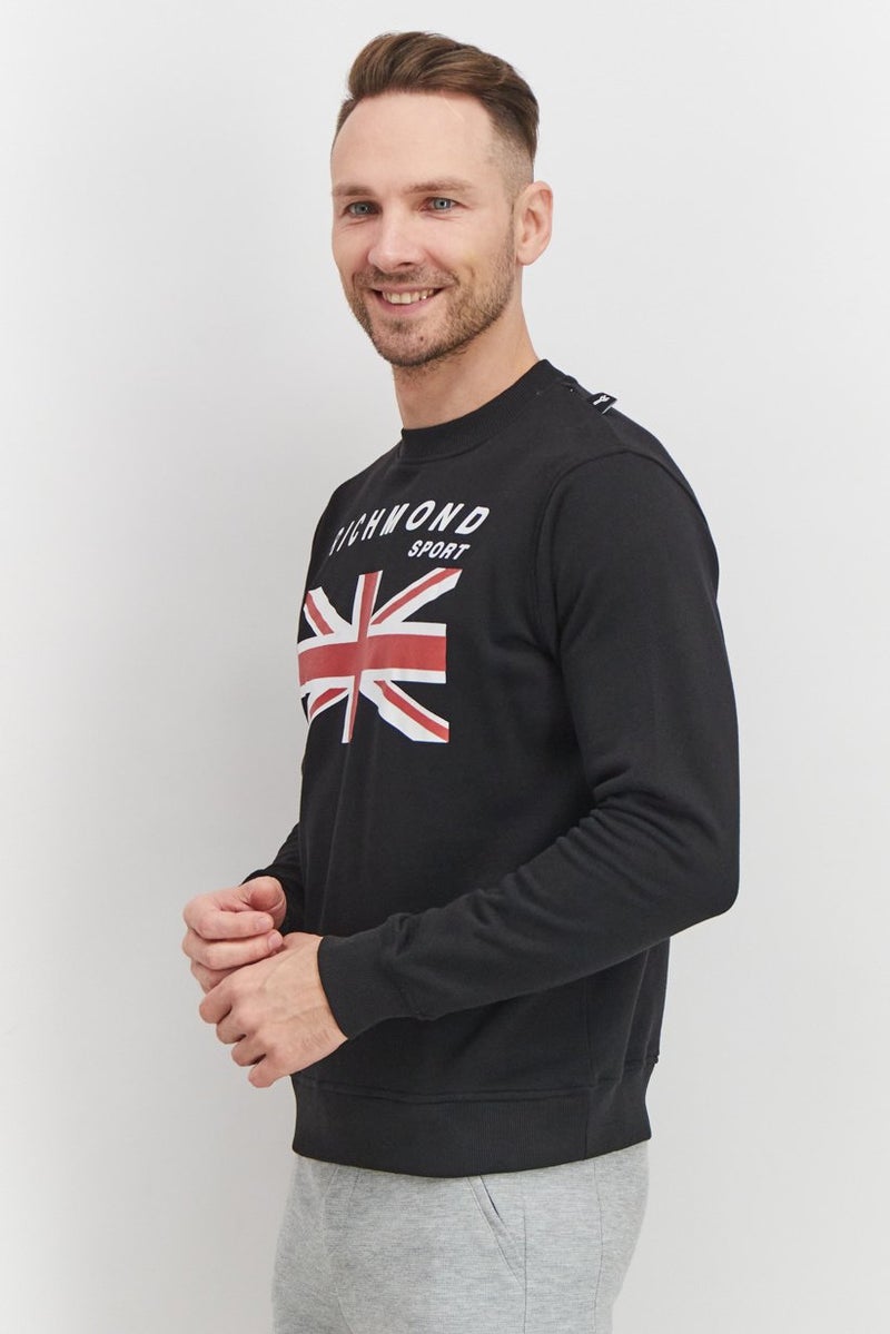 JOHN RICHMOND Men Sport Fit Crew Neck Brand Logo Sweatshirt, Black - Image 2